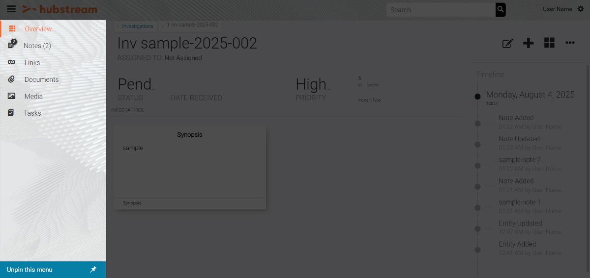 Details Page Left Navigation Panel
