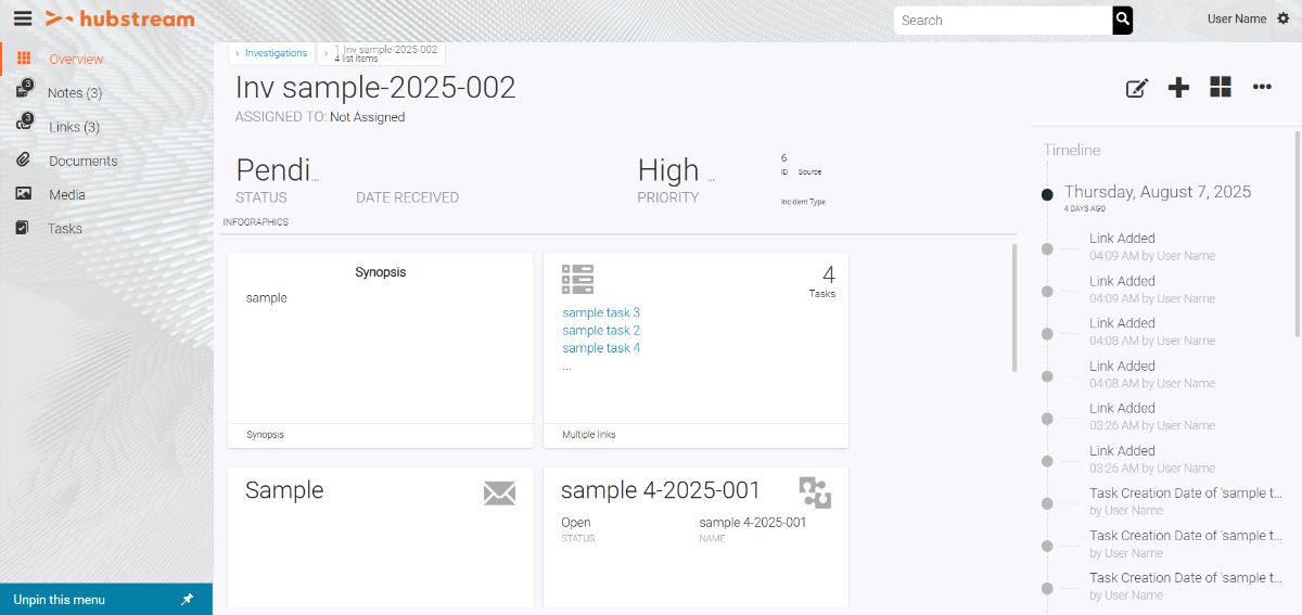 Investigation Detailspage Sections